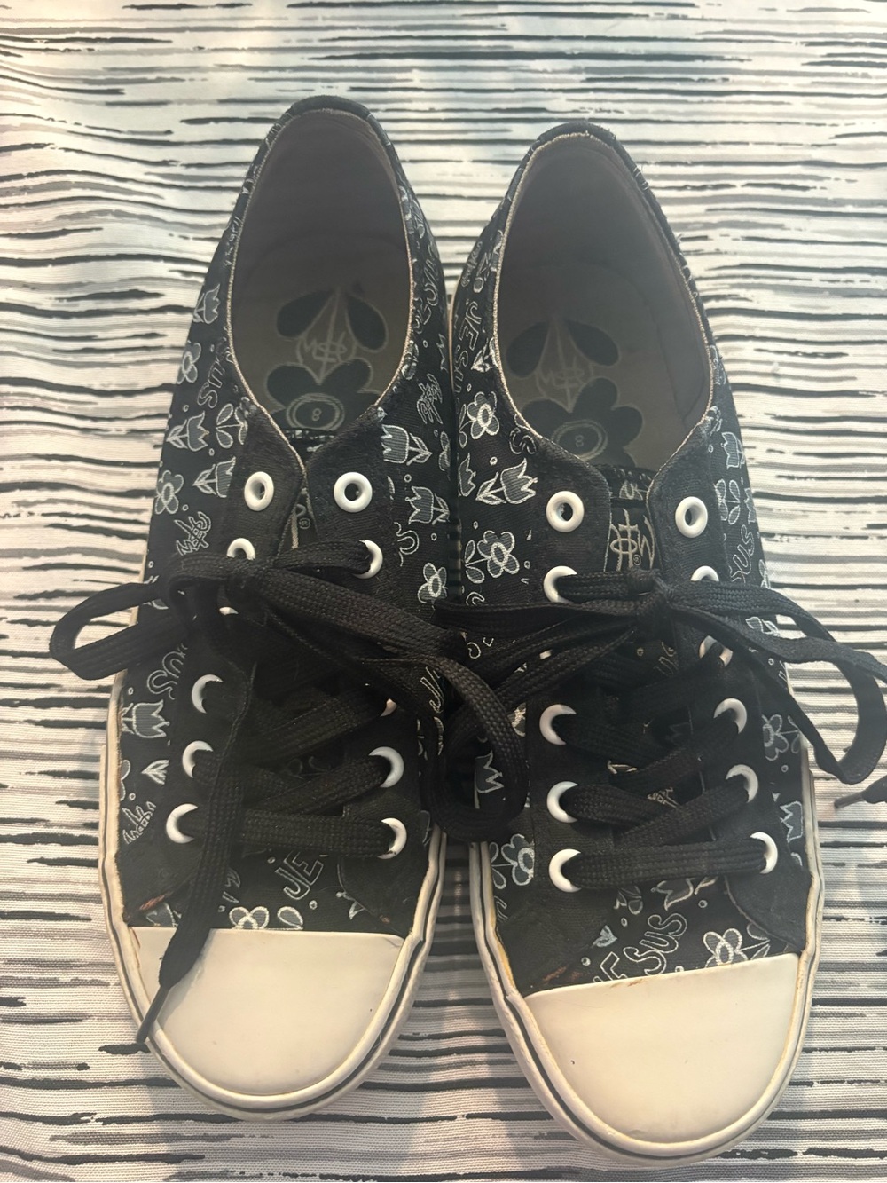 Black Floral Lace-Up Sneakers for Women